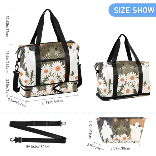 ALAZA Sports Duffel Bags with Toiletry Bag Set,Three Cat Travel Duffel Bags Multi Pockets Weekend Bag3