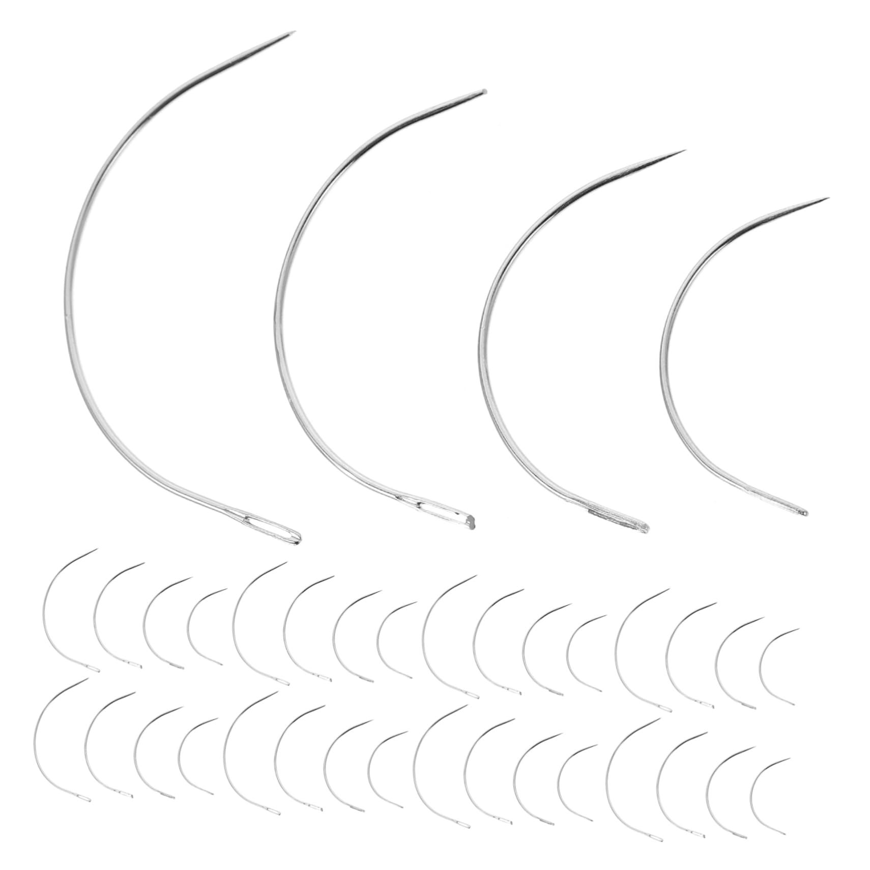 ARTIBETTER Needles for Sewing Wigs Crafts 4 Sizes 2.0/2.5/3/3.5 Inch Curved Big Eye Set of 48 for Weaving Embroidery