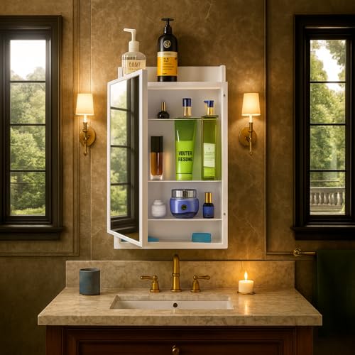 PARASNATH Rich Look Bathroom Mirror Cabinet White Colour and Ample Storage Capacity for Personal Care Items | Durable Plastic Build - 6 Year Manufacturer Warranty -Made in India