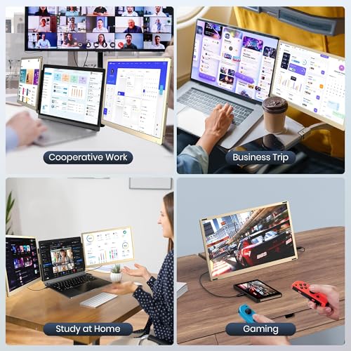 Image of 15.6 inch Laptop Screen Extender, 1080P FHD IPS Triple Portable Monitor, Detachable & Multiple Modes, USB-C /HDMI Plug-Play Monitor Extender for Mac /Win /Android, Fits 13-17 inch Laptops
