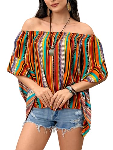 Verdusa Women's Off Shoulder Shirred Half Sleeve Loose