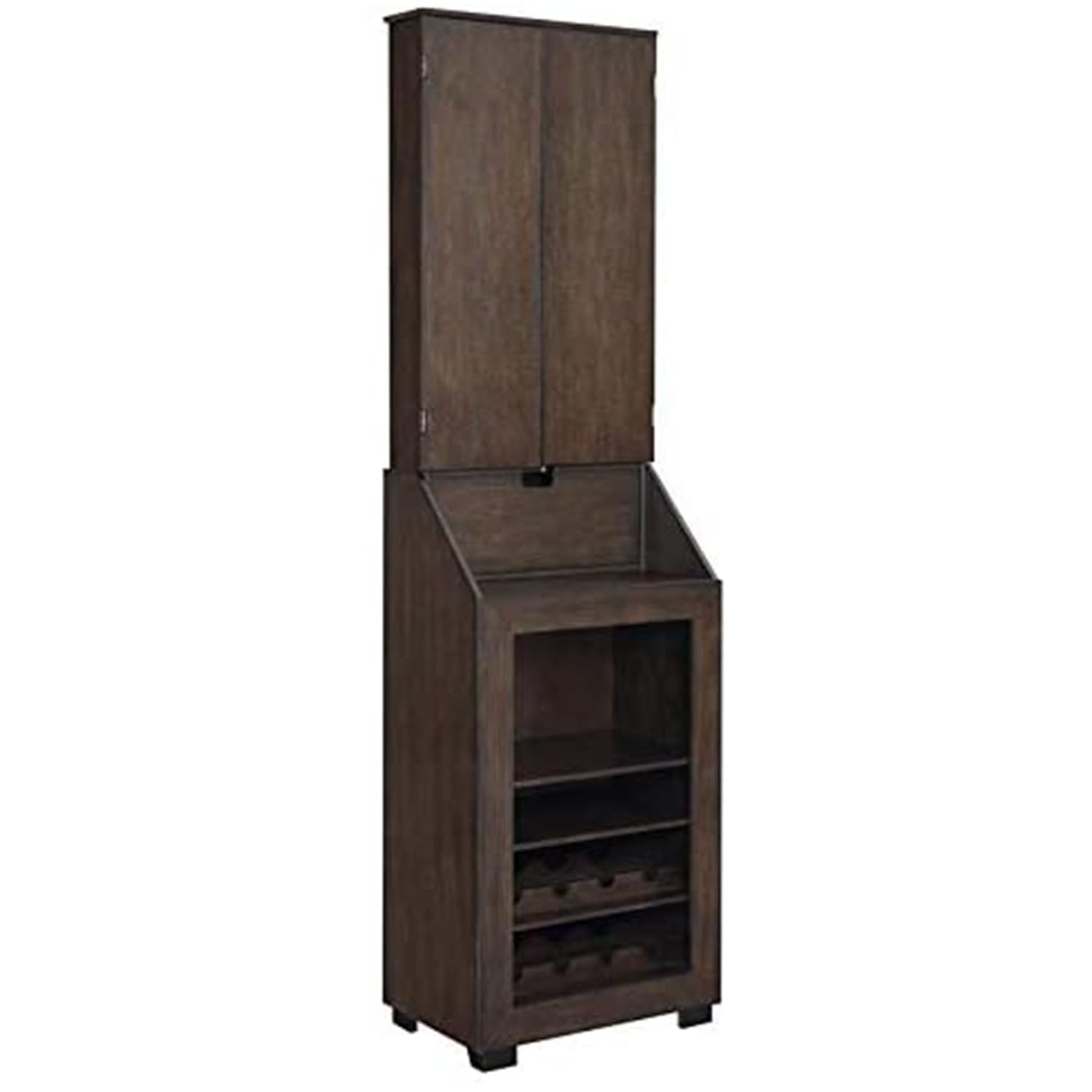 HomeStock Renaissance Refinement Dartboard Cabinet, Eight Bottle Wine Rack, Drop Down Storage Shelf, Walnut, 23