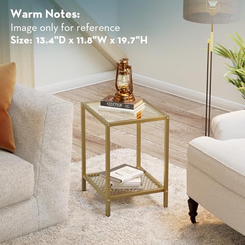 Image of SAYGOER Glass Side Table Small Gold End Table for Narrow Space 2-Tier Square Nightstand with Storage,13.3 inch x 11.8 inch x 19.7 inch,Modern Bed Side Table with Metal Frame for Bedroom Living Room, Easy Assembly