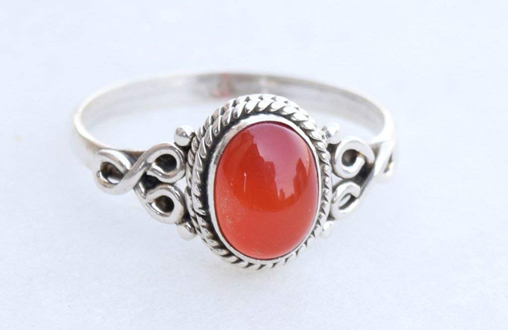 Carnelian Ring 925 Sterling Silver Statement Ring For Women Size O