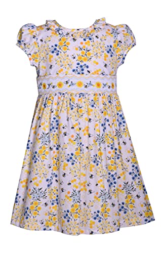 Bonnie Jean Girl's Spring Easter Dress - Floral Yellow and Blue Smocked Dress for Baby and 2T-6X3