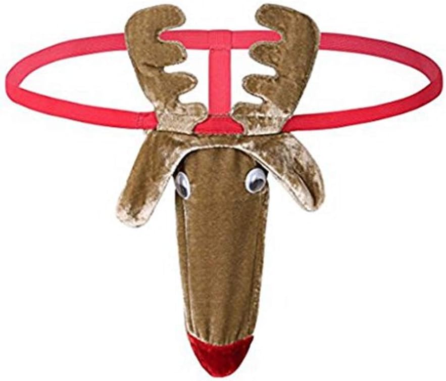 Men’s Christmas Gag Gift Reindeer G-String Mankini Thong Underwear