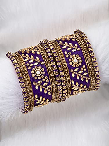 Image of Peora Silk Thread Kundan & Stone Studded Chuda Bangles Set Gift for Women