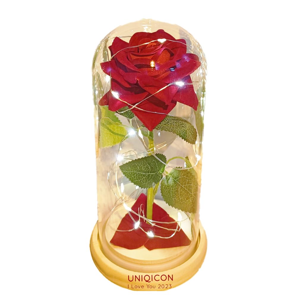 Uniqicon Women's 1Fr-Red Galaxy Artificial Flower Rose Beauty And The Beast Rose, Personalised Eternal Rose Present, Rose Dome With Engraved,Rose Gift For Her Wife Grandma Nan Girlfriend Mother's Day