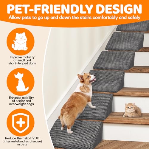 Update 40D Small Dog Steps/Stairs for Staircase, Foam Dog Pet Ramps for Small Dogs, Non-Slip Pet Ramps for Stairs Inside House, Stair Ramp for Injured Dogs Cats with Anti-Slip Strip, 6 Pack - Image 6