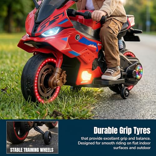 Image of Baybee TORQ Baby Battery Operated Bike for Kids | Ride on Toy with LED Light, Bluetooth & Music | Rechargeable Battery Bikes with Hand Accelerator | Baby Electric Bike for Kids 1 to 5 Years (Dark Red)