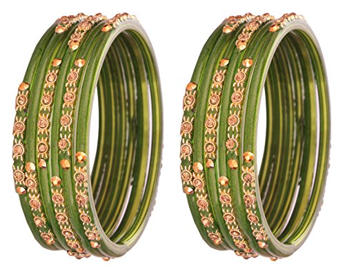 Image of NMII Glass and Studded with Zircon Gemstone or Beads Glossy Finished Bangle set for Women and Girls