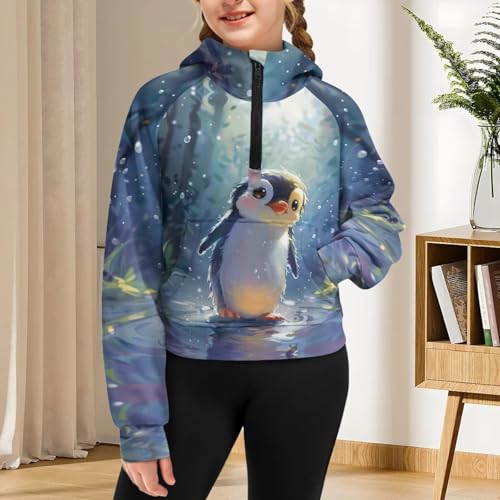 Girls' Half Zip Raglan Sweatshirt 5-14Y Zipper Hoodies Pullover Cropped Top with Pocket Fall Winter Clothes4