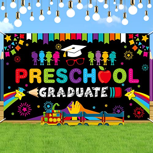 Tudomro Preschool Graduation Backdrop Preschool Graduation Banner Kindergarten Pre Congrats Party Photography for Boys Girls Class of 2026 Ceremony School Prom Party Supplies 72.8 x 43.3 in(Black)