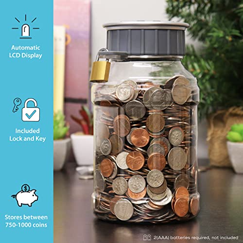 Locking Digital Coin Bank Savings Jar - Pennies Nickles Dimes Quarter Half Dollar Change Counter | Clear Jar With Lcd Display #TOP1