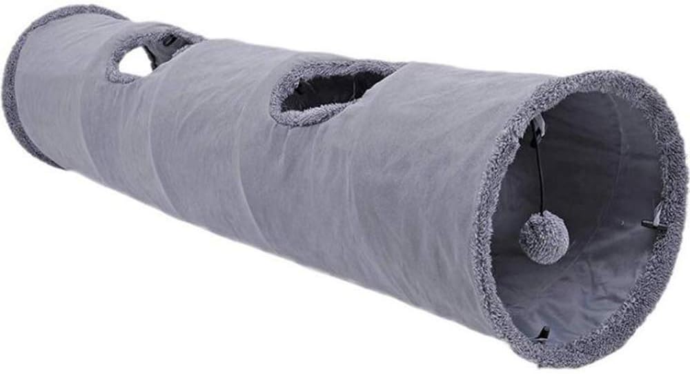 Primst Collapsible Cat Tunnel, Durable Suede Pet Toys Play Tunnel with Ball and Hole, for Cats, Rabbits, Kittens, Puppy and Small Pets (Grey 51x12inch)