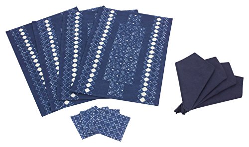 NOVICA TWE0283 Blue Hmong Lace 4 Cotton Batik Table Linen Set