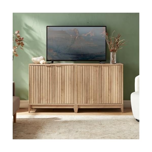 Mopio brooklyn storage cabinet modern farmhouse entryway accent cabinet buffet sideboard credenza wood modular cabinet with doors shelf fluted panel oak wave fluted cabinet set of 2  urban country home decor