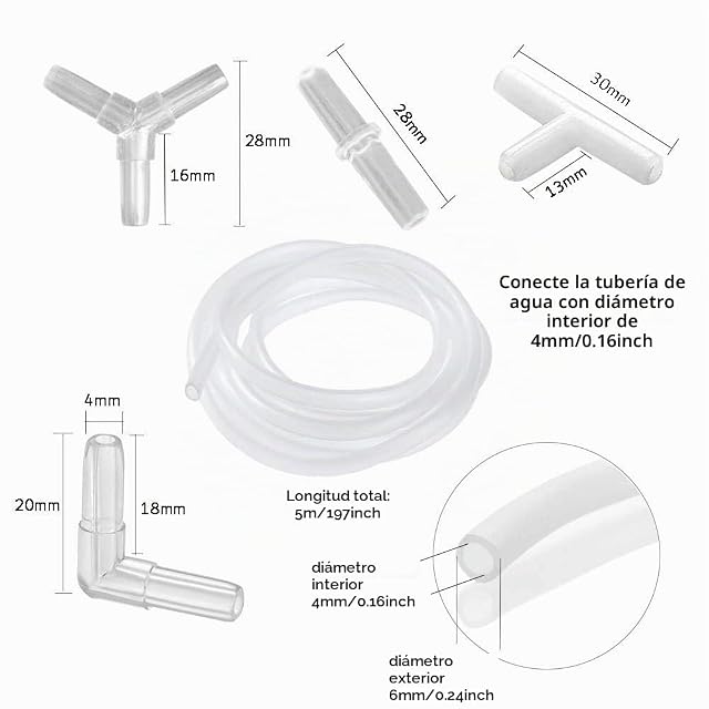 Foto 2 de 4 de Kingrun 48 Piezas de Conector de Aire para Acuario Y T L I + 5M 4 x 6mm Suave Manguera de Bomba de Aire…