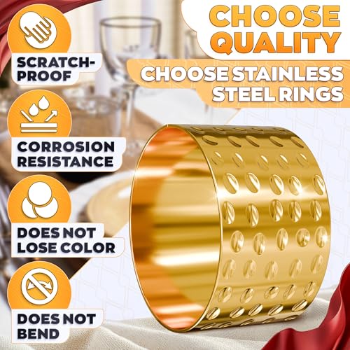 Image of Easter Hammered Gold Napkin Rings Set of 12 - Classic & Reusable Metal Napkin Ring Holders 1.8 inchx1.1 inch for Banquets, Weddings, Family and Holiday Dinner Gatherings, Gift Giving & Easter Table Decoration