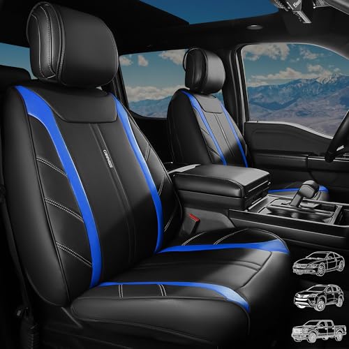 Image of CAR PASS Luxury Faux Leather Seat Covers Full Set, Breathable Sporty Premium Leather Seat Covers, Waterproof Anti Slip Automotive Seat Covers Universal Fit for 95% Trucks SUV Sedans Van,Black and Blue