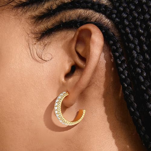 FETTERO Gold Hoop Earrings for Women - 14K Gold Plated Bold Statement Hoops 925 Sterling Silver Post Lightweight Chunky Gold Earrings