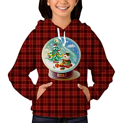 Novelty Hoodies Unisex Boys Girls 3D Printed Christmas Snowman Crystal Ball Hooded Casual Sweatshirts Top for Kids Teens Pullovers with Pockets Small