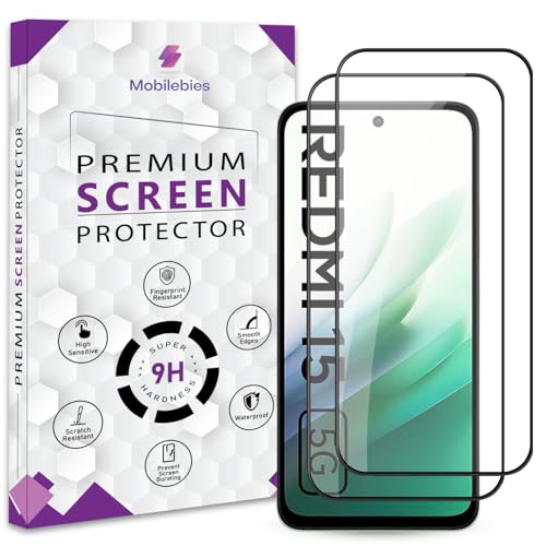 Image of Premium Tempered Glass Screen Protector Guard For Redmi 15 5G (6.9 Inch, Pack of 2) | HD Clear Tempered Glass Edge to Edge Coverage With Easy to installation kit