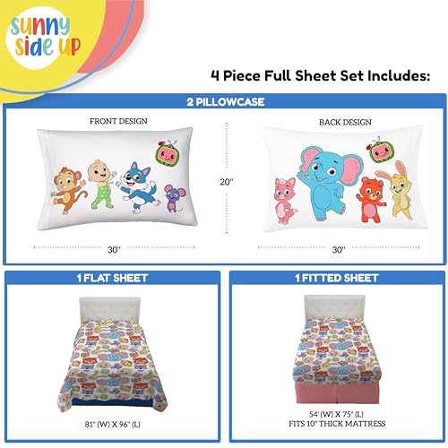 Image of Sunny Side Up CoComelon Full Size Sheeet Set - 4 Piece Kids Animals Bedding Set Includes Pillow Cover - Super Soft Microfiber Sheets