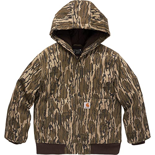 Image of Carhartt Boys' Flannel-Lined Hooded Canvas Insulated Zip-Up Jacket