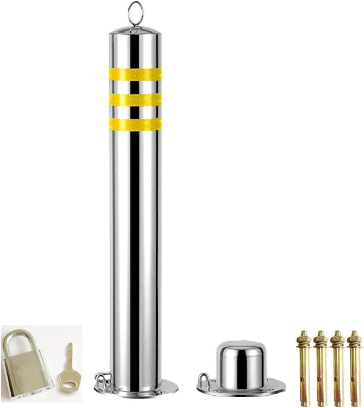 JYBNBBE Traffic Delineator Post Delineator Safety Cone Post Dia 76mm Barrier Security Driveway Bollard Pole, Stainless Steel Parking Cones with Reflective Strips Durable,H75cm/30in