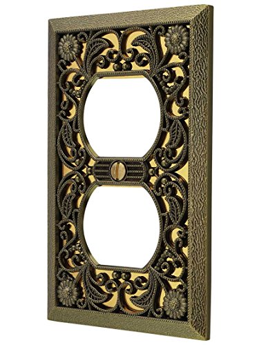 Amerelle 65DAB Filigree Wallplate 1 Duplex Antique Brass