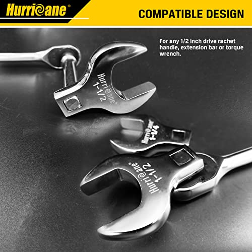 Hurricane 1/2” Drive Crowfoot Wrench Set, 14 Piece Jumbo Crowfoot Flare Nut Wrench Tool Set, Sae Sizes From 1-1/16" To 2" With Storage Tray, With Fully Polished Chrome Finished #TOP2