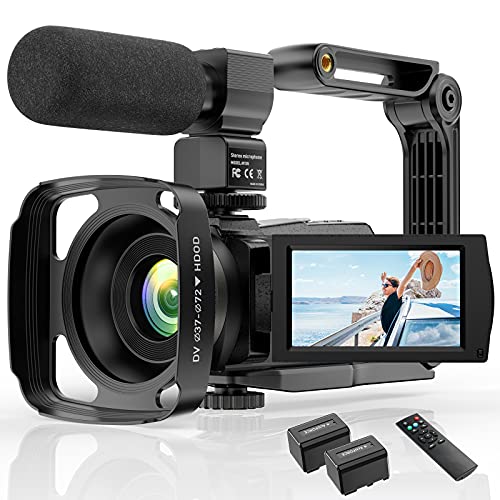 Video Camera Camcorder 4K 48MP YouTube Camera WiFi Digital Camera Vlogging Camera Vlog Video Camera Camcorder Night Vision Camcorder with Remote, Microphone, Lens Hood and 2 Batteries