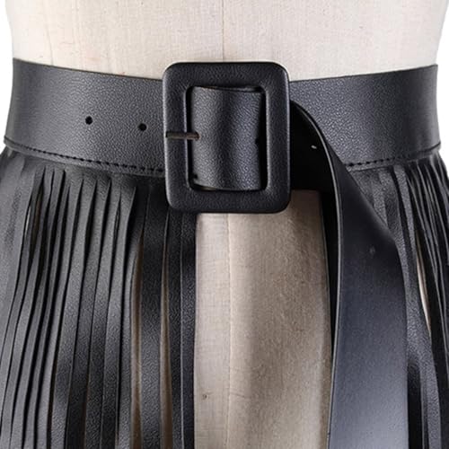 Hip Scarf Waistband Fringe Belt Waist Cincher for Women Fashionable Outfits Skirt Wrap Clothing Black3