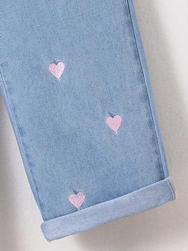 Floerns Girl's Heart Print Denim Pants Cropped Jeans Kids Baggy Straight Leg Jean4