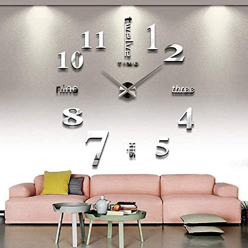 CoZroom Large DIY 3D Frameless Silver Wall Clock – Oversized...