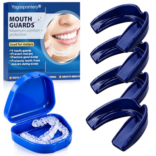 4 Piezas 2 Tamaños Ferula Descarga Bruxismo, Férula Dental Transparente, Protector Bucal Bruxismo con Caja,Mejora Roncar,Reduce Bruxismos,Unisex Adultos,azul marino