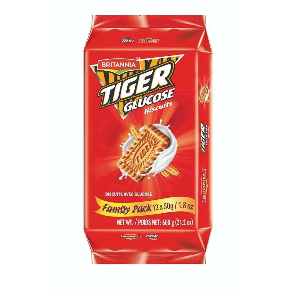 Britannia Tiger Glucose Biscuits Family Pack 21.2oz (600g) - Healthy & Delicious - Kids Breakfast & Tea Time Snacks (Pack of 1)
