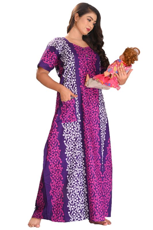 Elegant Maternity Nighty: Chic Cotton Sleepwear for Moms-to-Be-image-13