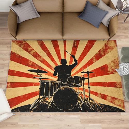 HYGIUID Grunge Music Paillasson - 60 x 90 cm - Pop Art - Tapis de cuisine - Poster de musique rétro - Pour intérieur et salle de bain - Lavable - Pour...