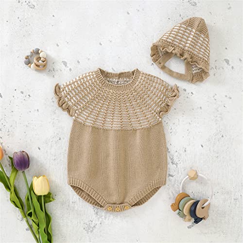 Boys Knitted Outwear Baby Newborn Infant Baby Knitted Romper Cotton Sleeveless Girl Ruffled (Khaki, 12-18 Months)2