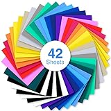 Ohuhu Plotterfolie Textil 42 Stück, 30.48×25.4 cm Flexfolie Plotter Textil, Plottermaschine für T-Shirt, Kleidung, Hüte oder andere Stoffe, Bügelfolie(20 Farben)