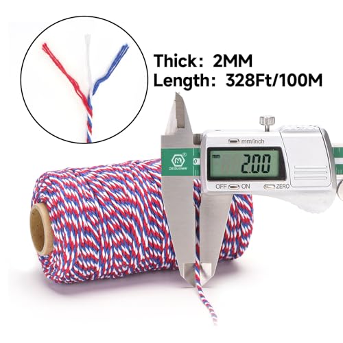 Image of jijAcraft Red White and Blue String, 2MM Cotton Twine, 328Ft Bakers Twine, Wrapping String, Decoration Cotton Strings for 4th of July, Memorial Day, Veteran's Day (Pack of 3)
