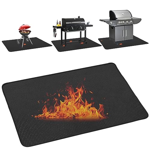 BEZORR Feuerfeste Unterlage, Grillunterlage aus-Glasfaser 36x48inch, Hitzebeständige Wasserbeständige Grillmatte, Outdoor BBQ Matte für BBQ Grills, Kamin, Boden, Rasen und Camping