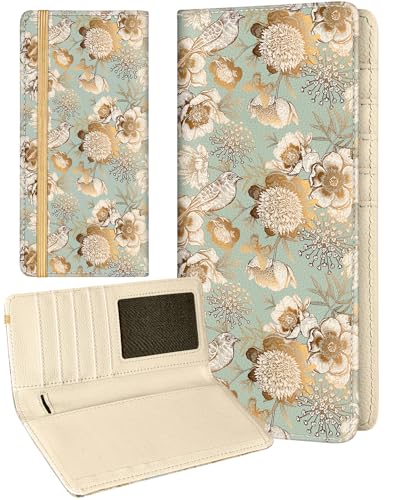 Image of Slohif Checkbook Cover for Personal Duplicate Checks - Leather Check Book Wallet Holder for Women Gold Flower Bird Top Side Tear