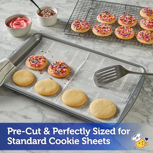 Image of Reynolds Kitchens Cookie Baking Sheets, Pre-Cut Parchment Paper, 25 Count per Pack (Pack of 4), 100 Sheets Total