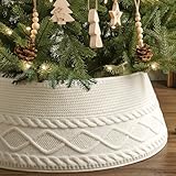 Treory Knitted Christmas Tree Collar: Cream Crossed Diamond Edge Chunky Cable Knit Christmas Tree Collars for Artificial Trees, Farmhouse Rustic Tree Ring Tree Skirt for Christmas Home DΓ©cor