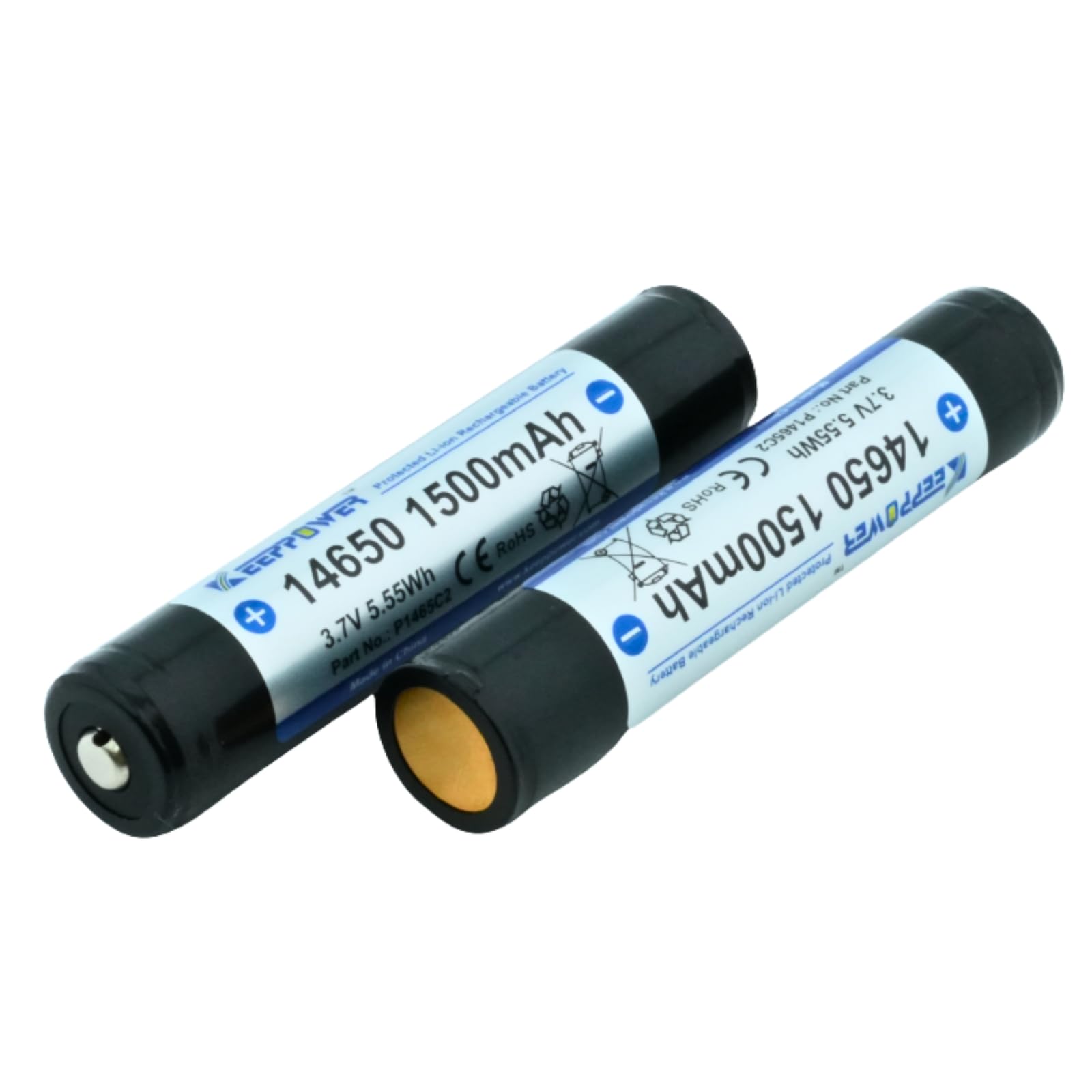 3.7V 1500mAh 14650 5.55Wh Buttom Top Rechargeable Lithium Batteries,(Pack of 2), Compatible with Toys,Flashilghts, Headlamp,Controllers and More