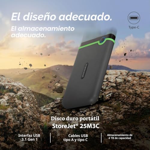Disco duro portátil 2TB anti-golpes Transcend StoreJet 25M3C 3