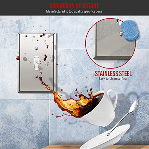 Image of ENERLITES Toggle Light Switch Metal Wall Plate, Stainless Steel Switch Cover, Corrosion Resistant, Mid-Size 1-Gang 4.88 inch x 3.11 inch, Stainless Steel 201, 7711M-PC, Polished Chrome